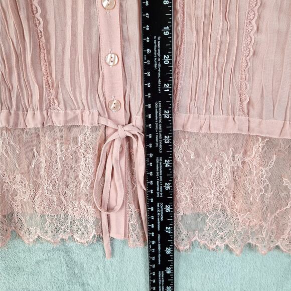 Womens Top XL Pink Boho Feminine Floral Lace Dainty‎ Romantic Coquette Pleated - Picture 5 of 6